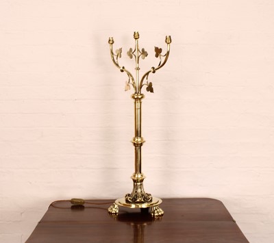 Lot 224 - A Large Victorian and Later Brass Three Branch Candelabrum