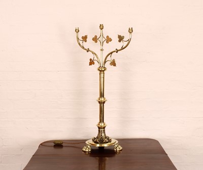 Lot 224 - A Large Victorian and Later Brass Three Branch Candelabrum