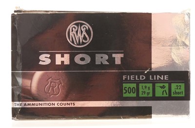Lot RWS .22 Short ammunition, 500 rounds, 29 grain...
