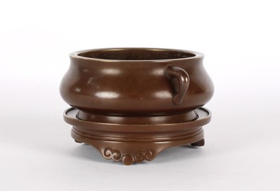 Lot 11 - A Chinese Bronze Censer with Xuande Mark on Bronze Stand
