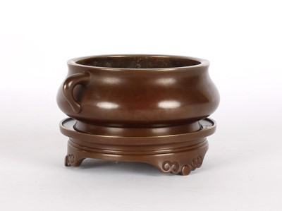 Lot 11 - A Chinese Bronze Censer with Xuande Mark on Bronze Stand