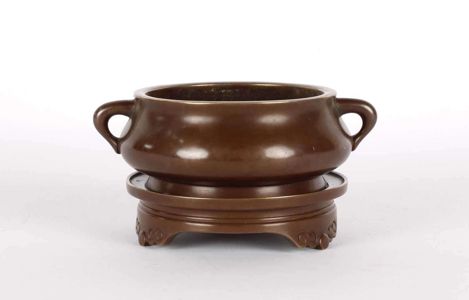 Lot 11 - A Chinese Bronze Censer with Xuande Mark on Bronze Stand