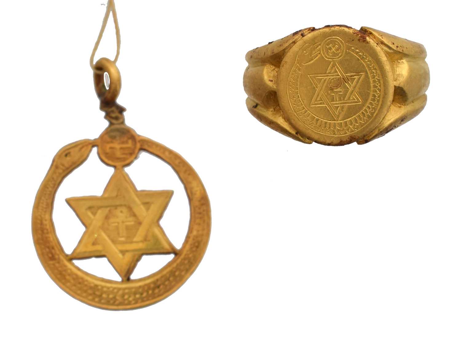 Lot 54 - A set of 22ct gold Theosophical Society jewellery