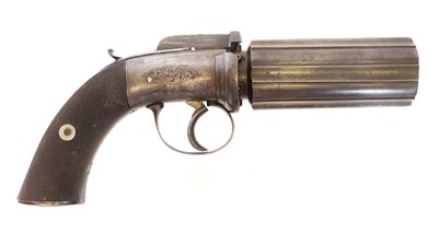 Lot 23 - Percussion 64 bore pepperbox pistol, 3.5inch...