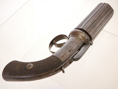 Lot 23 - Percussion 64 bore pepperbox pistol, 3.5inch...