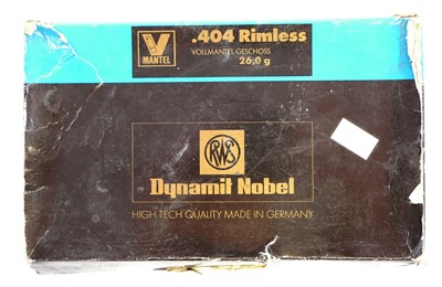 Lot 569 - RWS .404 Rimless ammunition, 20 rounds with...