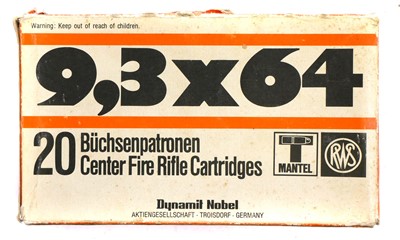 Lot 570 - RWS 9.3x64 ammunition, 20 rounds with 285...