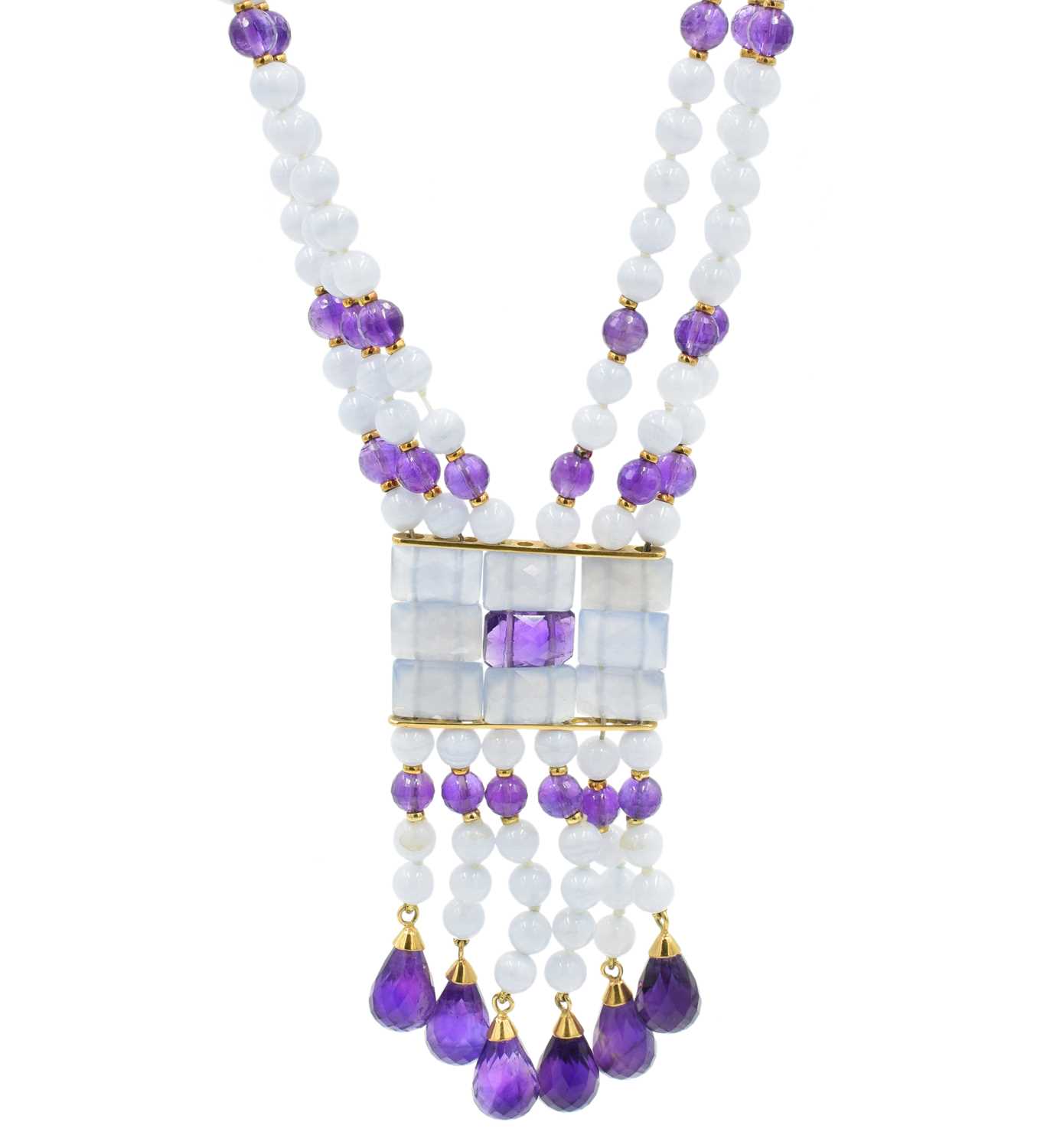 Lot 46 - A silver gilt amethyst and blue lace agate necklace
