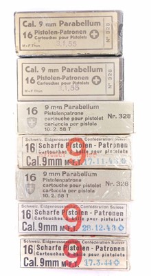 Lot 541 - Swiss 9mm Parabellum ammunition, 112 rounds in...