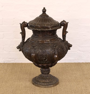 Lot 220 - A Large and Decorative Reproduction Bronzed Metal Urn with Cover