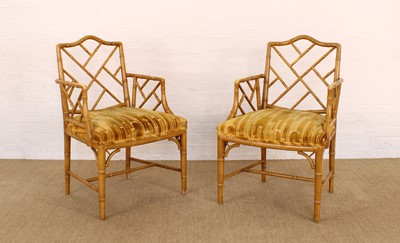 Lot A Pair of Faux Bamboo "Cockpen" Elbow Chairs in the Chippendale Style