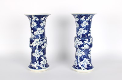Lot A Pair of Tall Late 19th Century Chinese Blue and White 'Gu' Vases