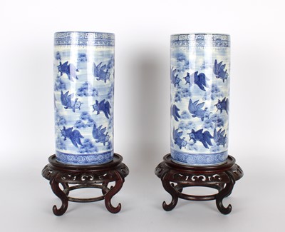 Lot 69 - A Pair of 20th Century Chinese Blue and White 'Sleeve' Vases