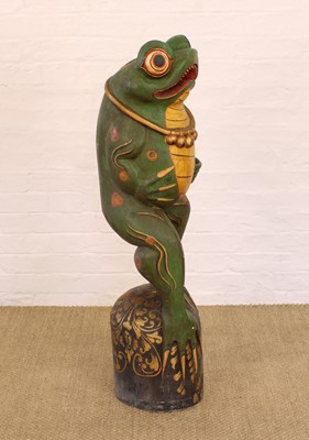 Lot 283 - A Large Carved and Painted Balinese Wooden Frog Figure