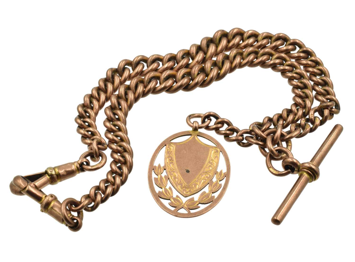 Lot 40 - A 9ct yellow gold graduated curb link double watch chain