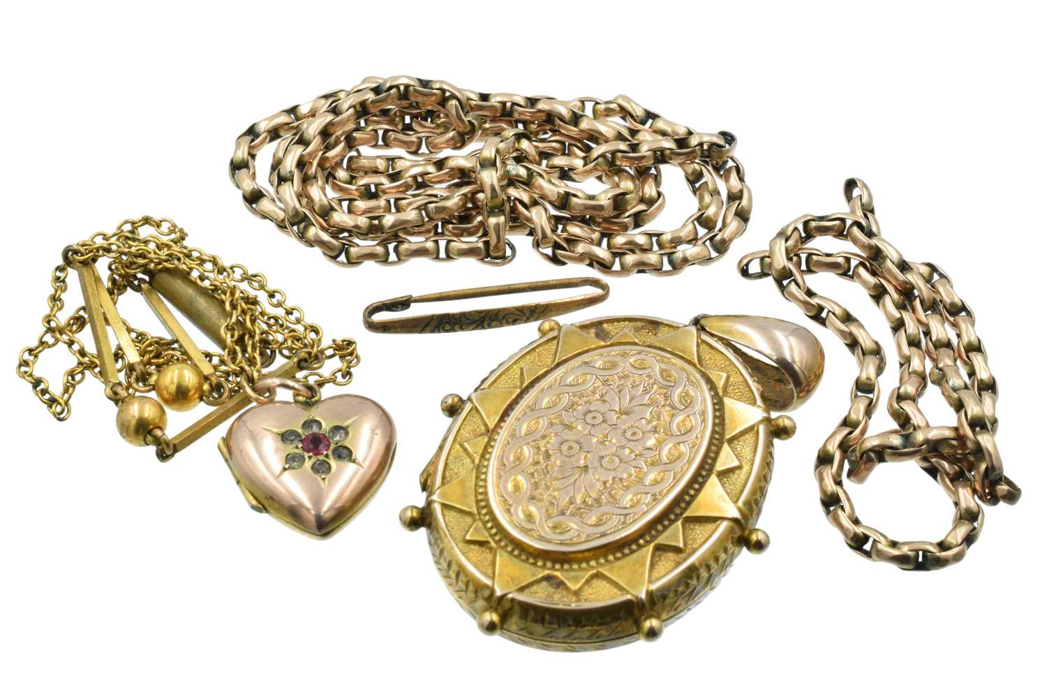 Lot 39 - A Victorian yellow metal oval locket pendant