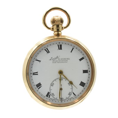 Lot 140 - A 9ct gold open faced "Everite" Non Magnetic pocket watch from H. Samuel, Manchester
