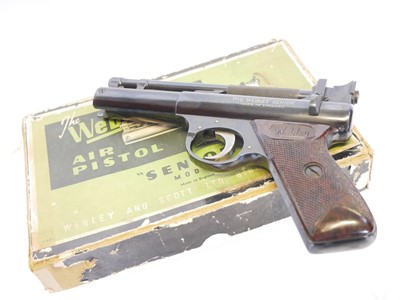 Lot Boxed Webley Senior .22 air pistol, cylinder...