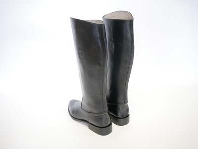 Lot Pair of reproduction German black leather...