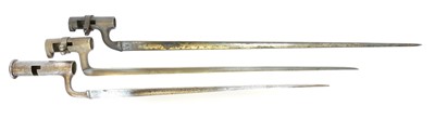 Lot Three socket bayonets, for a Brown Bess,...