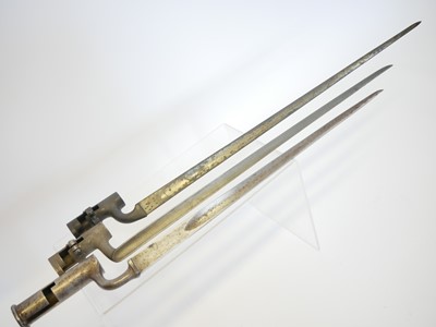 Lot Three socket bayonets, for a Brown Bess,...