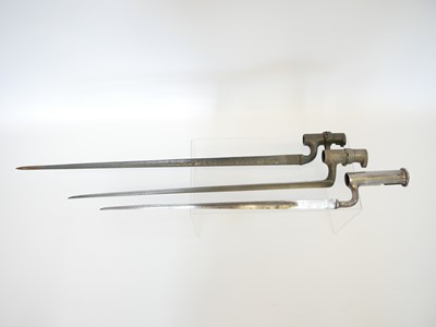 Lot Three socket bayonets, for a Brown Bess,...