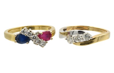 Lot Two 18ct yellow gold gem-set rings