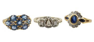 Lot Three 9ct gold gem-set dress rings