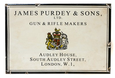 Lot Enamel on metal sign with James Purdey & Sons...