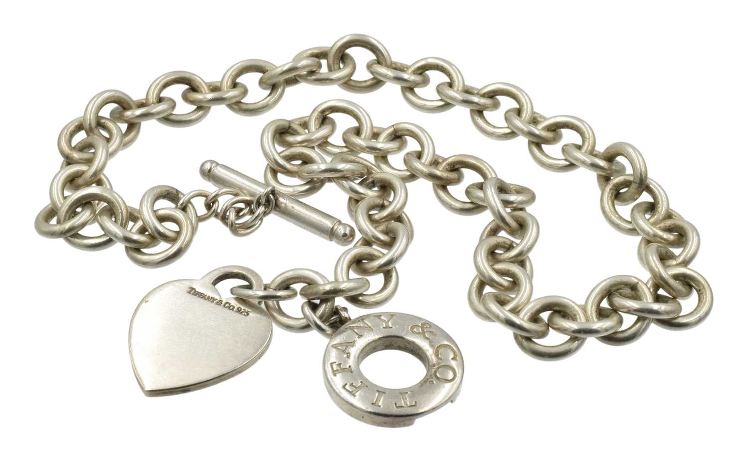 Lot 36 - A sterling silver Tiffany & Co. heart tag toggle necklace