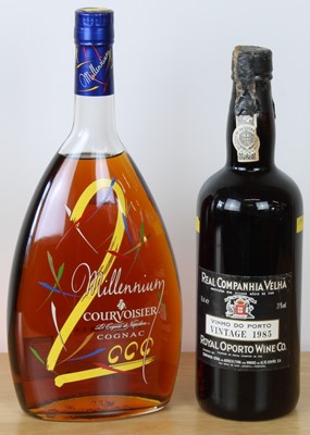 Lot 196 - 2 Bottles (including 1 Litre bottle) Mixed Lot Fine Millennium Cognac and Vintage Port