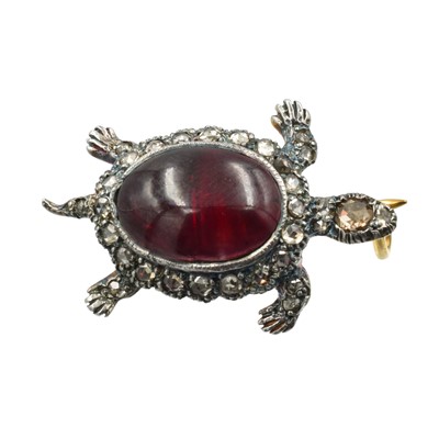 Lot A garnet and diamond 14ct gold and silver tortoise brooch