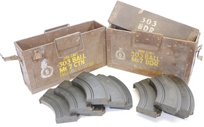 Lot Two .303 ammunition containers containing...