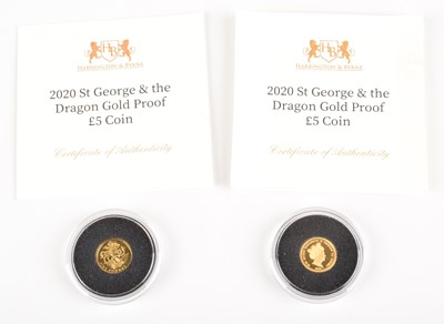 Lot 31 - Two 2020 St George and the Dragon Gold Proof £5 coins (2)