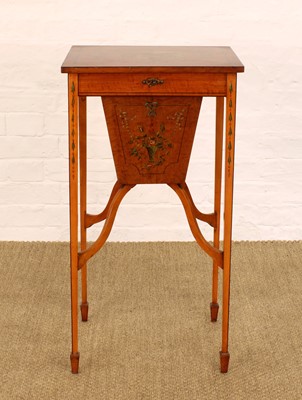 Lot 214 - An Edwardian Painted Satinwood Sewing Table in the Manner of Maple & Co.