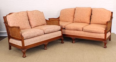 Lot 267 - A Good Pair of Reproduction Carved Walnut Bergere Sofas