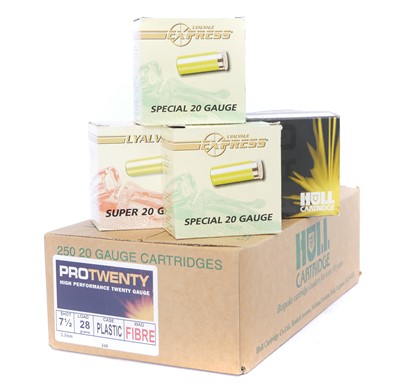 Lot 20 bore ammunition, to include 267 rounds of...