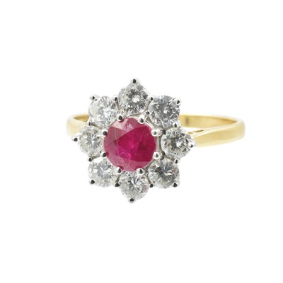 Lot A 1.30ct synthetic ruby and diamond cluster ring in 18ct gold