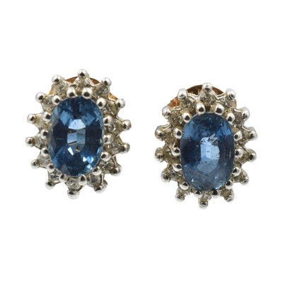 Lot A pair of sapphire and diamond cluster studs in 9ct gold