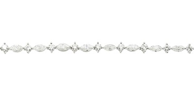 Lot A 3.50ct marquise and round brilliant cut diamond tennis bracelet, set in 18ct gold