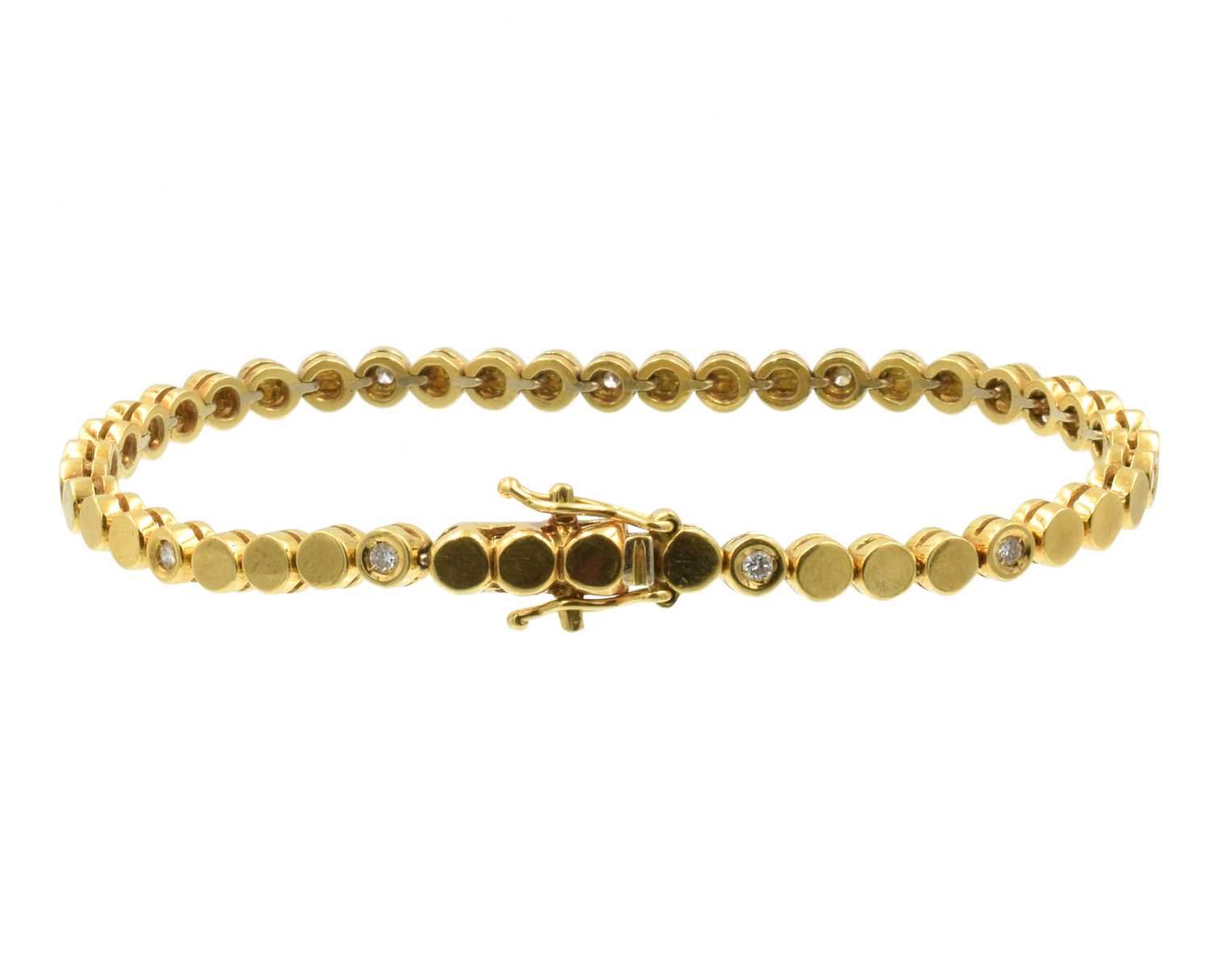 Lot 33 - An 18ct yellow gold and diamond circular link bracelet