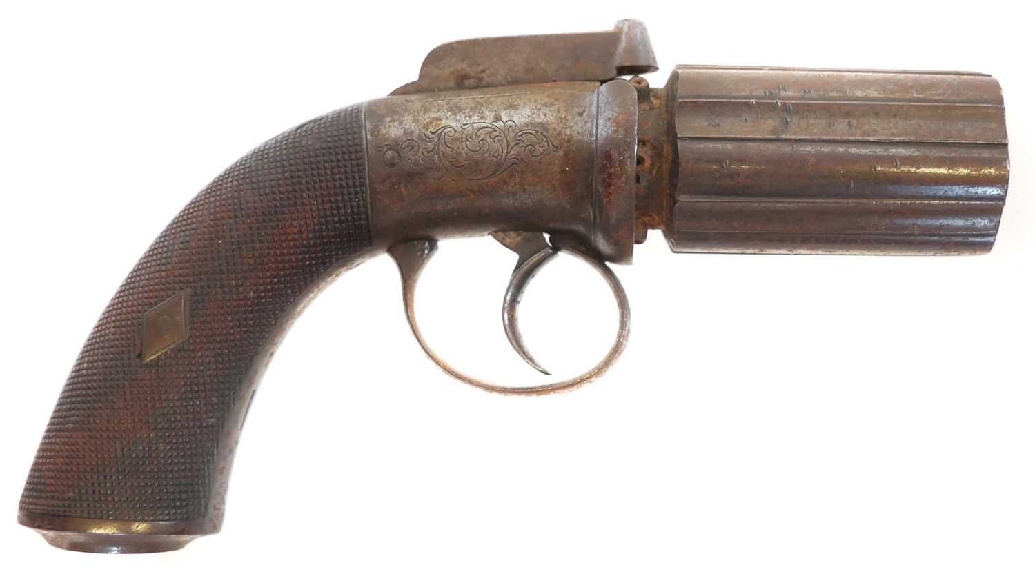 Percussion 120 bore pepperbox revolver, six shot