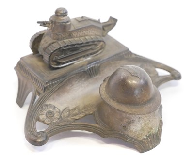 Lot French WWI era inkwell desk stand, with...