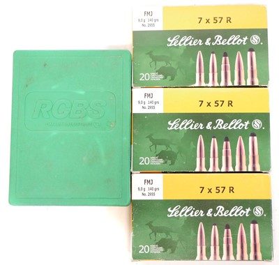 Lot 600 - RCBS 7x57 R two die set, also 60 primed brass...