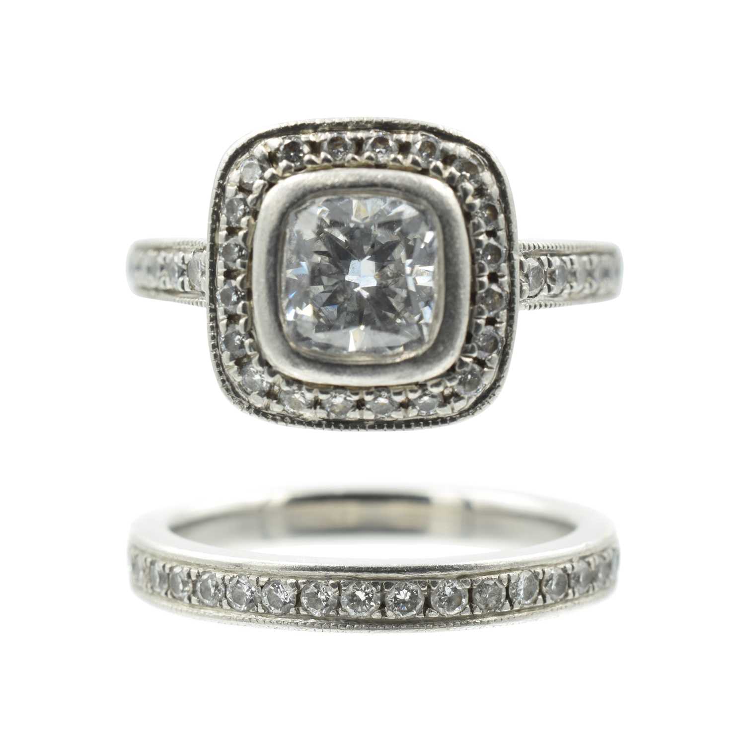 Lot A platinum and diamond wedding set - with GIA certification