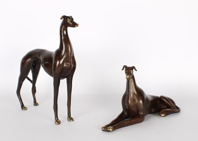 Lot 91 - A Pair of Patinated Bronze Greyhound Figures