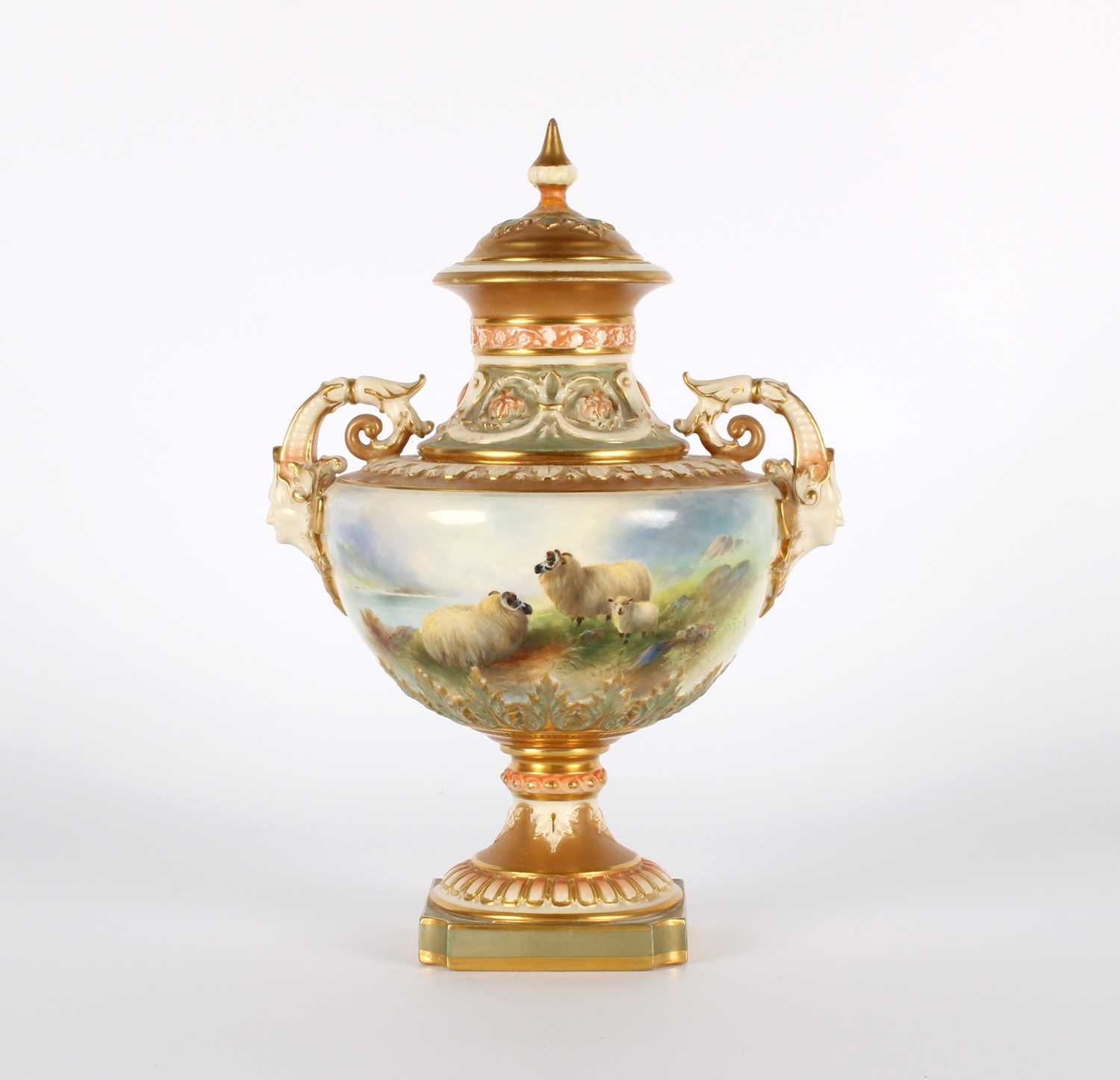 Lot A Fine Royal Worcester Vase with Cover Painted by Harry Davis