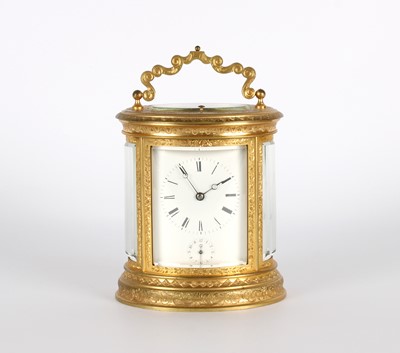 Lot A Good Late 19th Century French Five-Glass Ormolu Repeating Carriage Clock with Alarm
