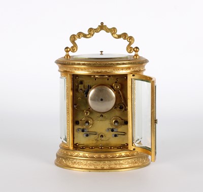 Lot A Good Late 19th Century French Five-Glass Ormolu Repeating Carriage Clock with Alarm