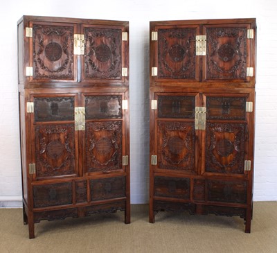 Lot 56 - A Large and Impressive Pair of Early 20th Century Chinese Rosewood Compound Cabinets or 'Sijiangui'